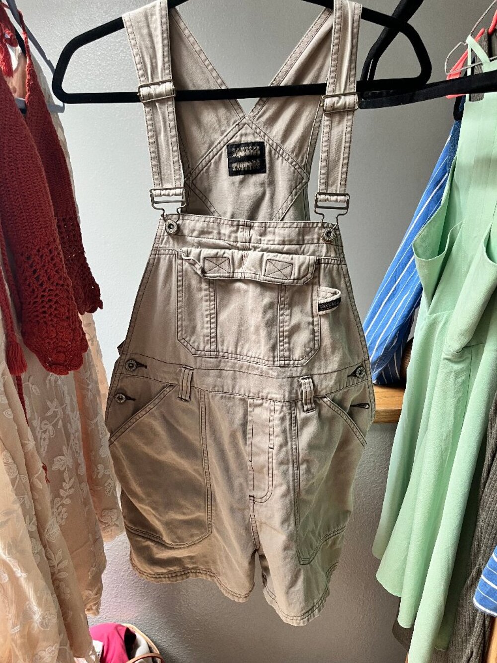 Vintage 90s Squeeze Khaki Cargo Shortalls Overalls Large